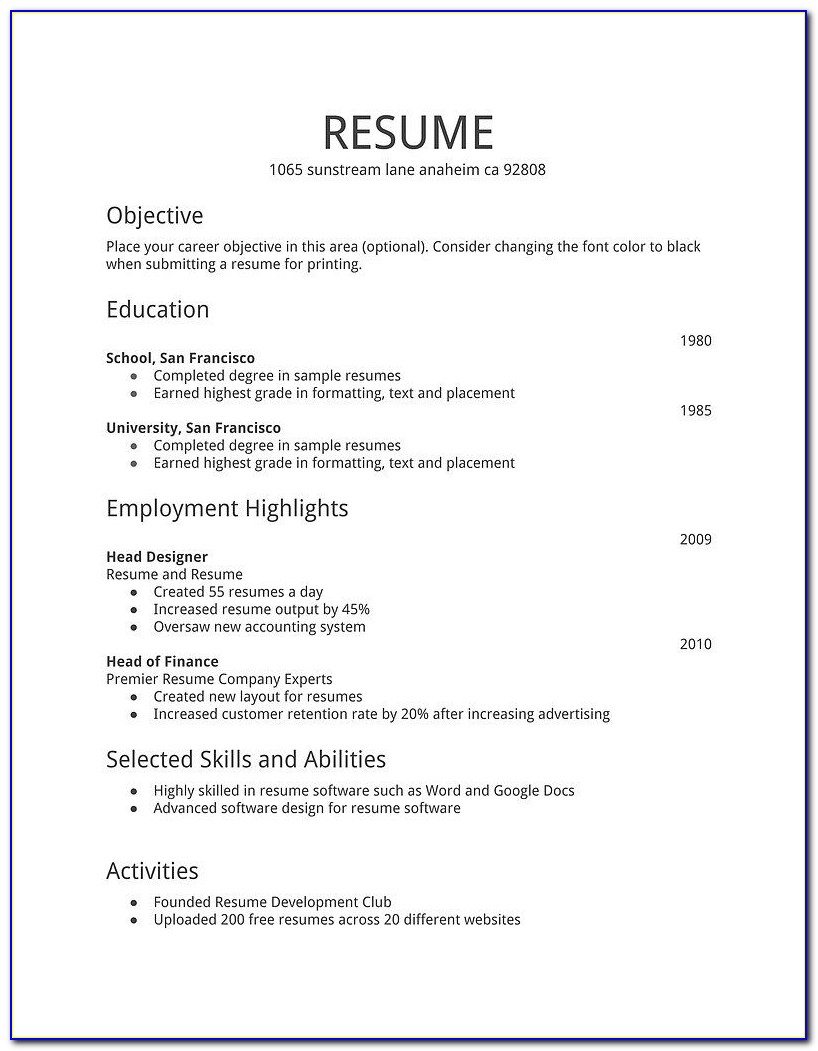 Simple Job Resume Format Download In Ms Word