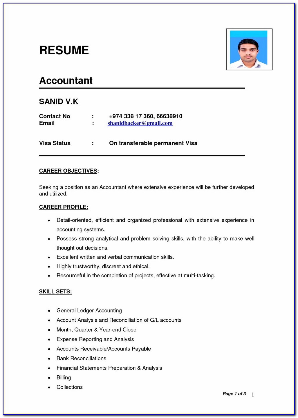 Simple Resume Format In Word Free Download