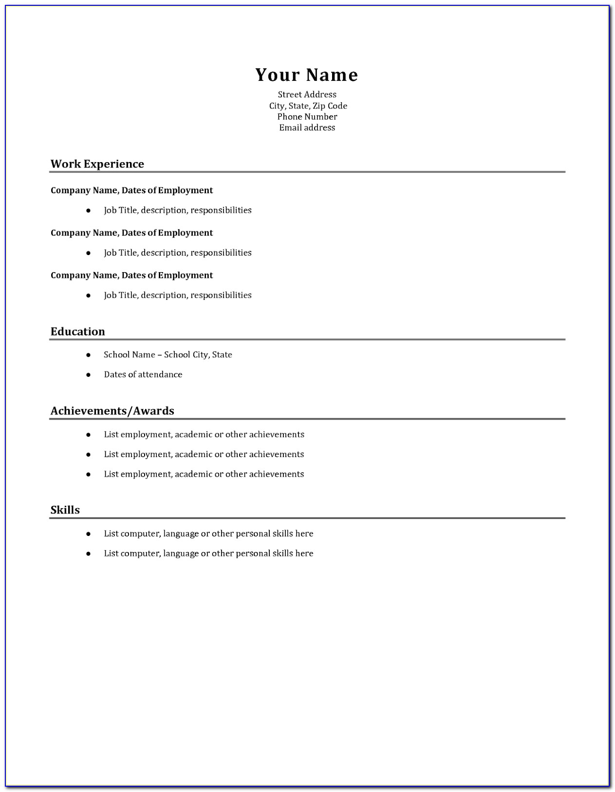 Simple Resume Format Sample