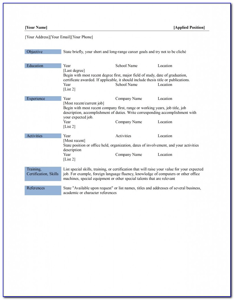 Simple Resume Format Word 2007