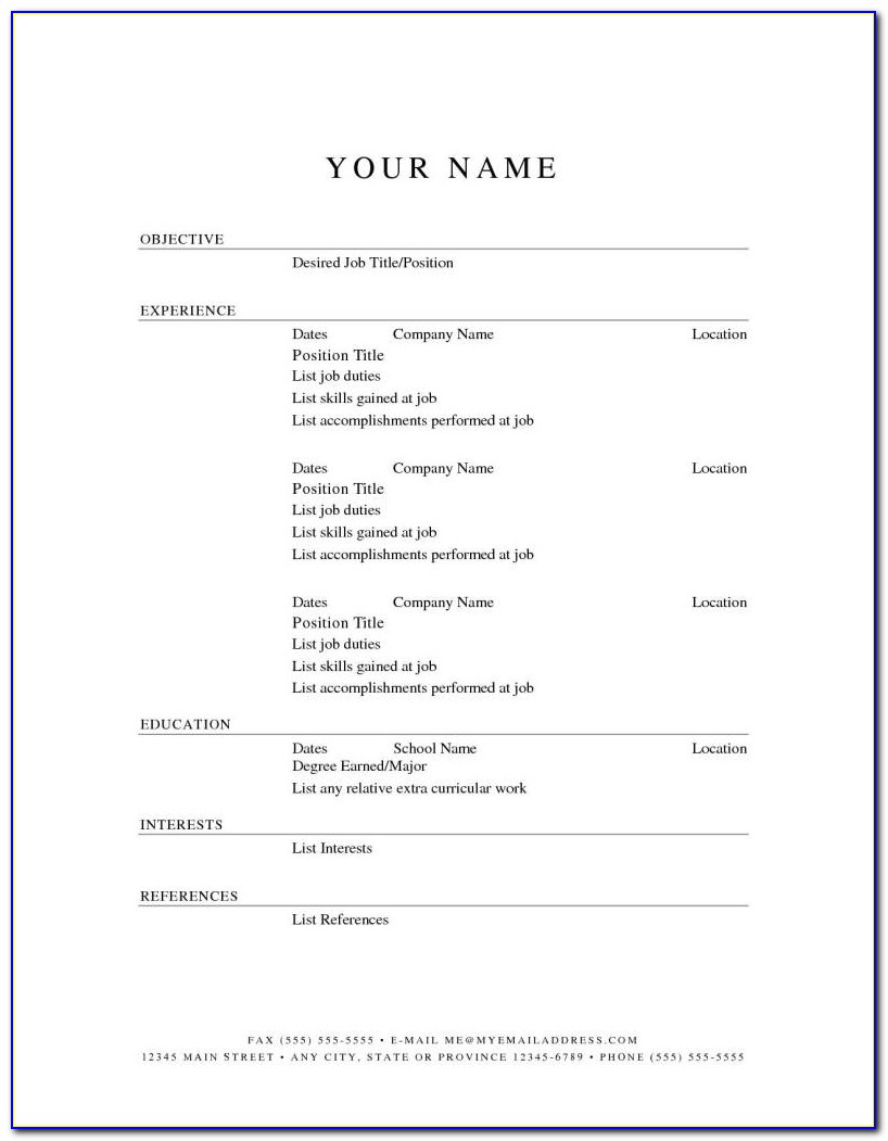 Simple Resume Template For Freshers Download