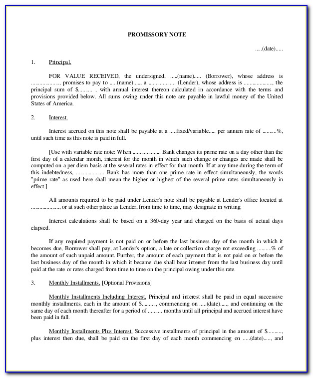 Small Business Promissory Note Template
