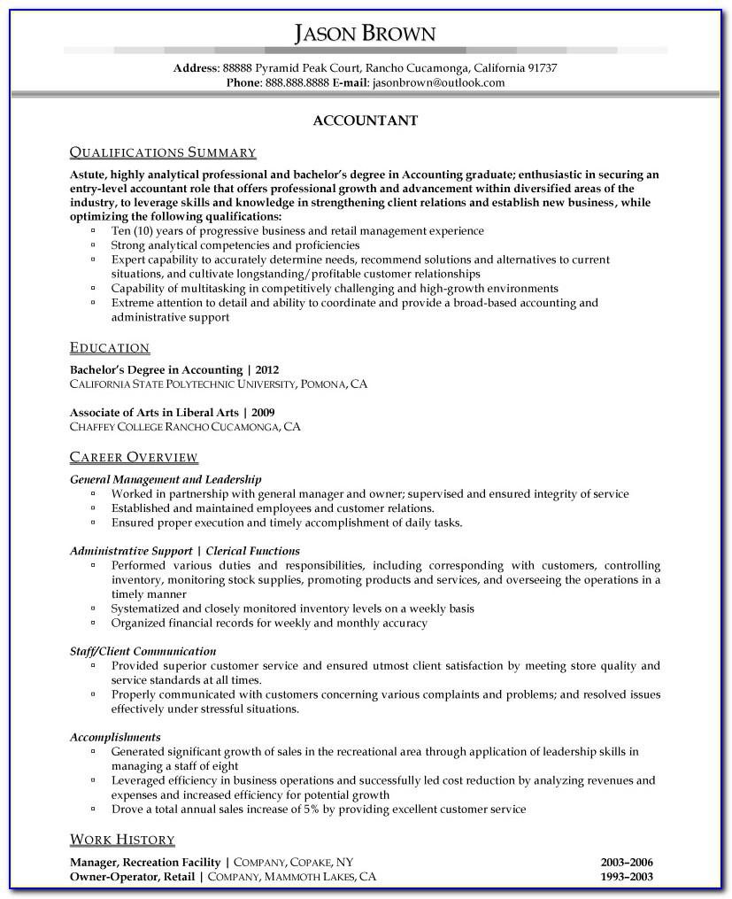 Standard Resume Format For Experienced Accountant