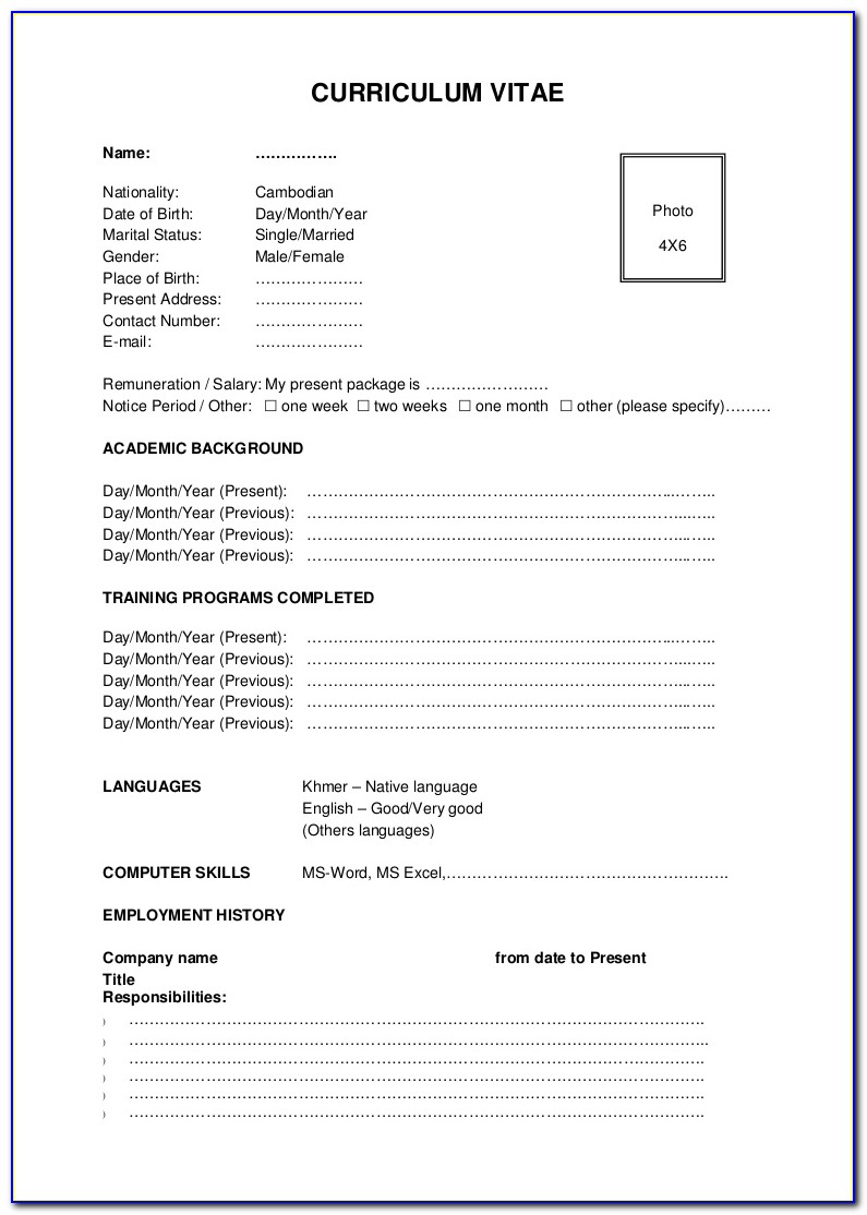 Standard Resume Format Samples