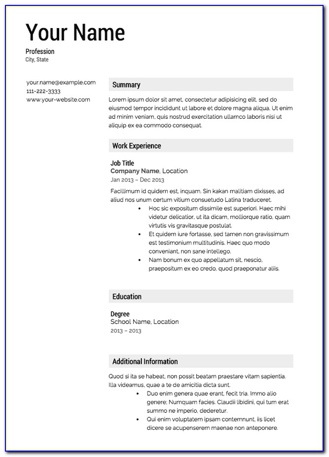 Templates Of Resumes Free