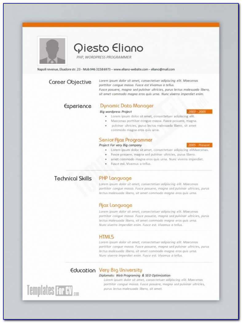 One Page Resume Template Unique 50 Best Html Resume Cv Vcard Top 10 Resume Templates 2017