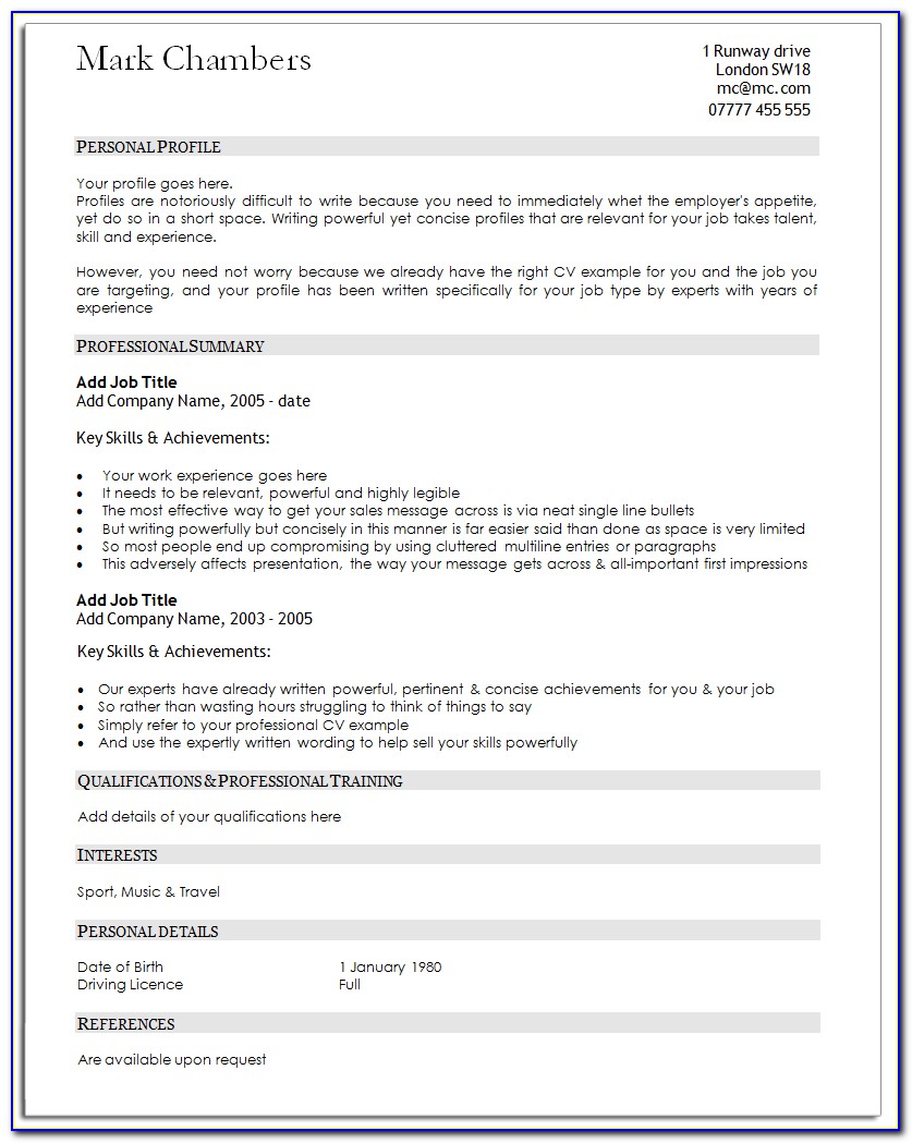 Traditional Resume Template Free Download