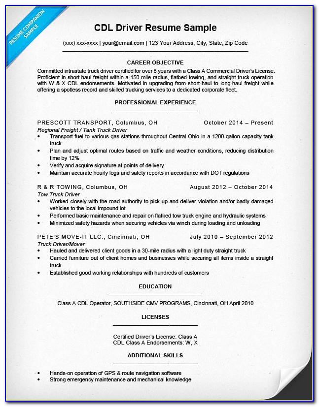 For Truck Driver Resume Templates Free