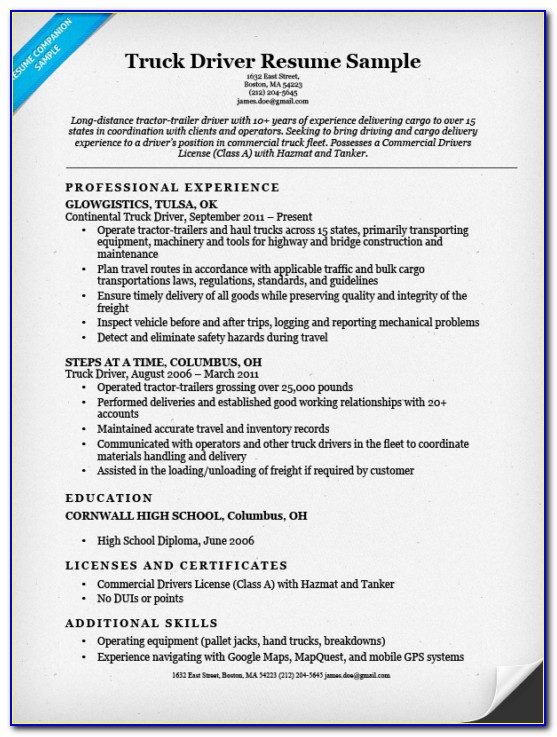 Truck Driver Resume Template Word