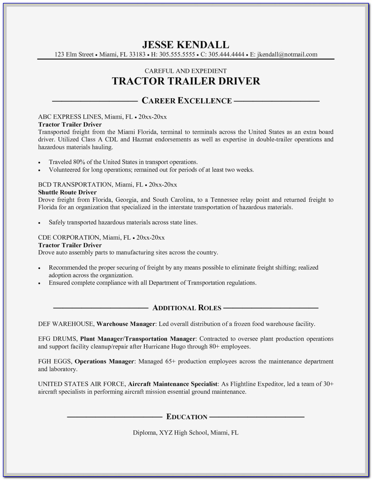 Truck Driving Resume Objective Examples