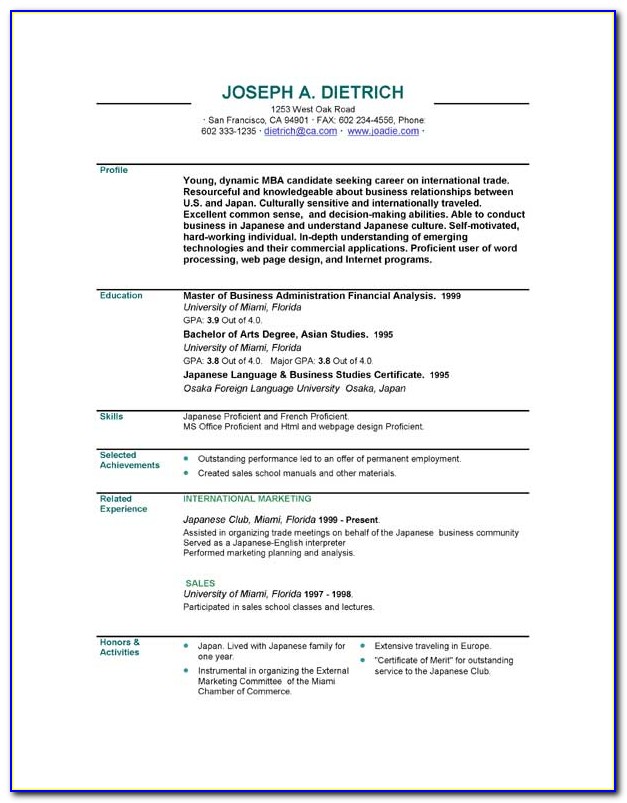 Us Resume Template Free Download