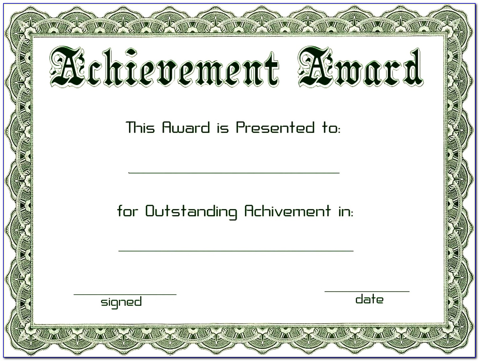 Achievement Award Certificate Templates Free