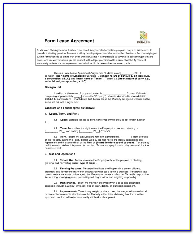 Agricultural Lease Agreement Template
