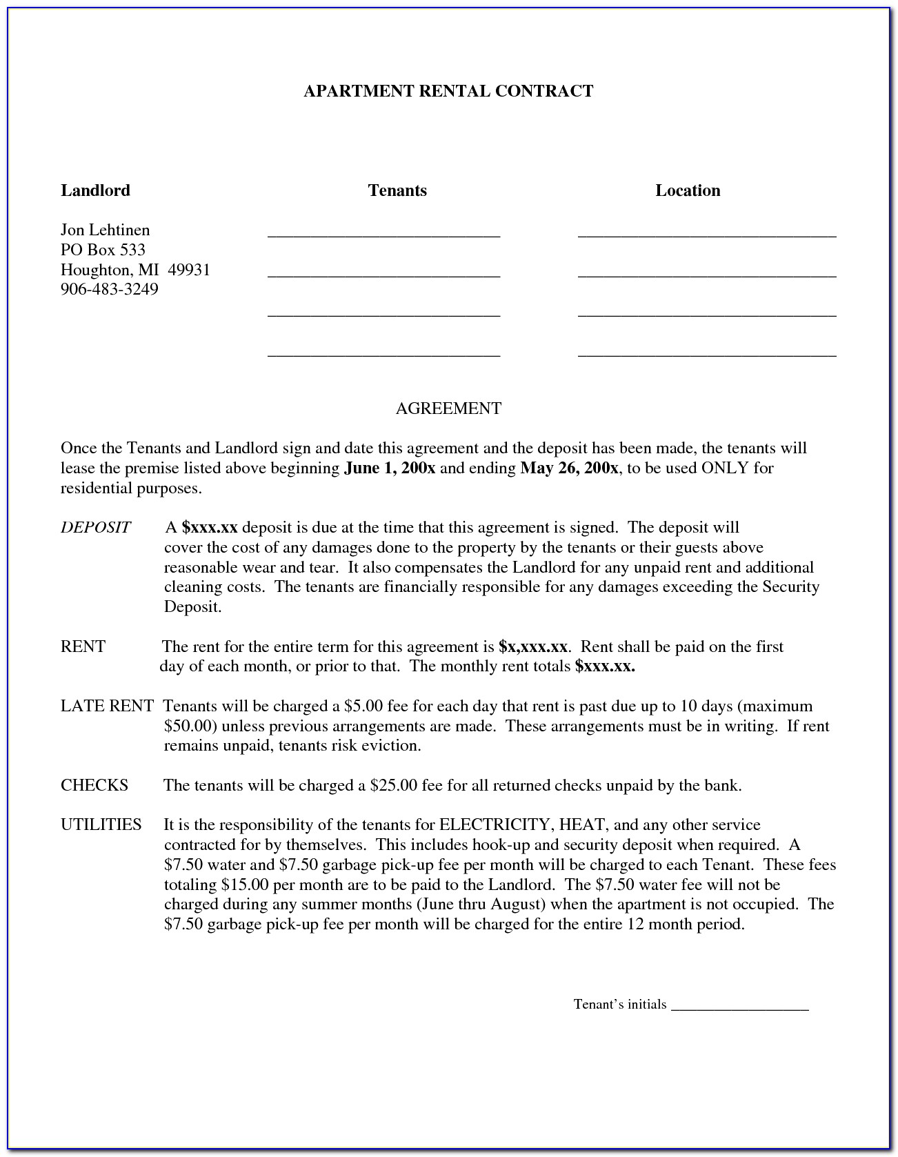Apartment Rent Agreement Format In Word