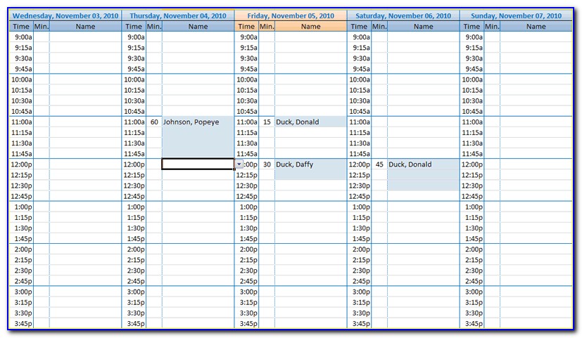 Appointment Book Template Excel