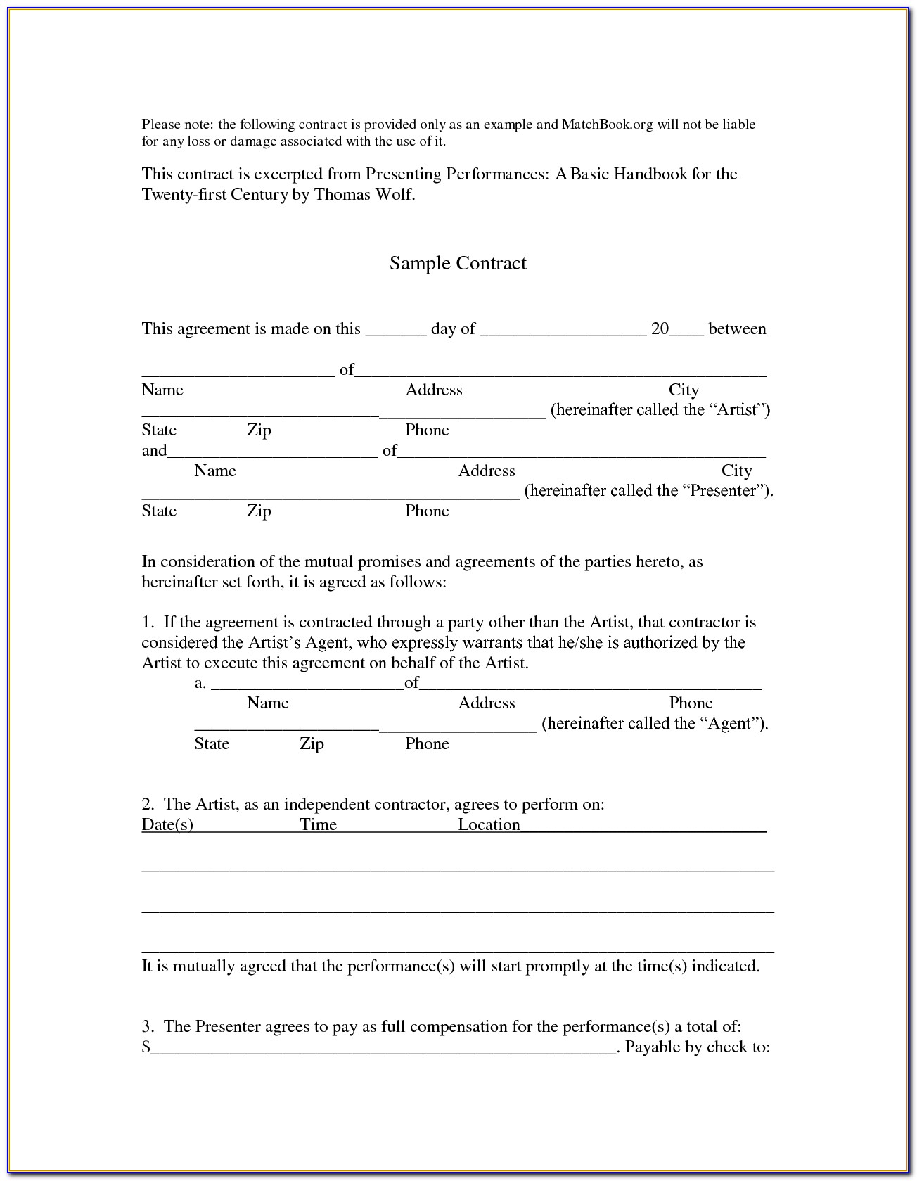 Artist Management Contract Template Free Download