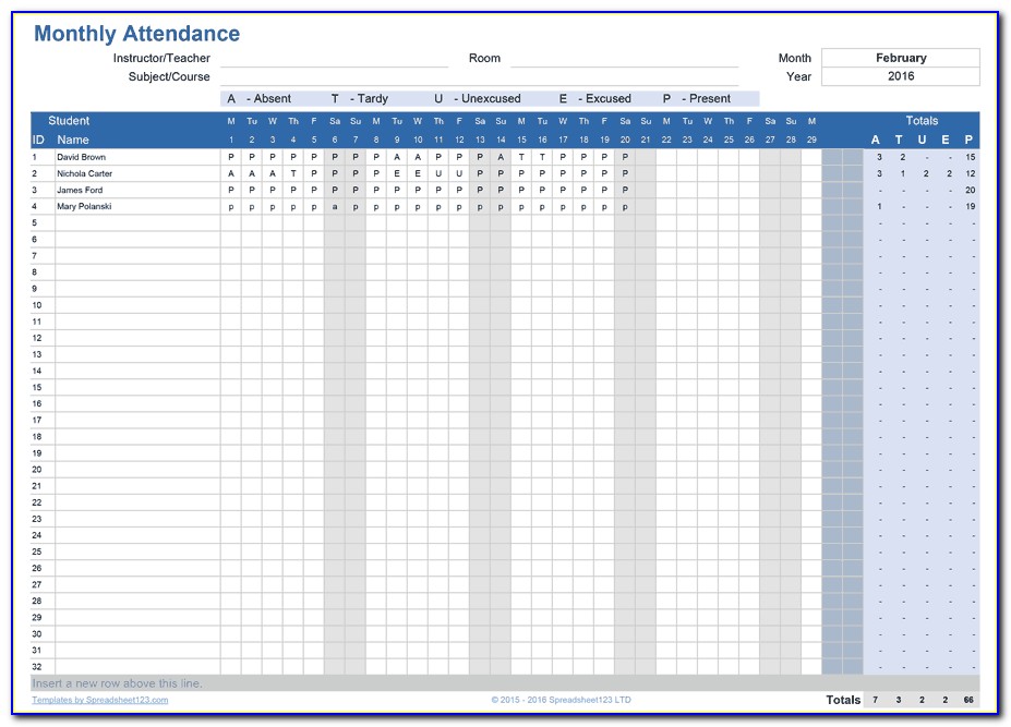 Attendance Tracking Spreadsheet Template