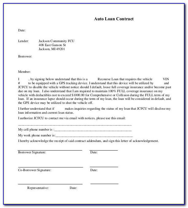 Auto Loan Agreement Template Free