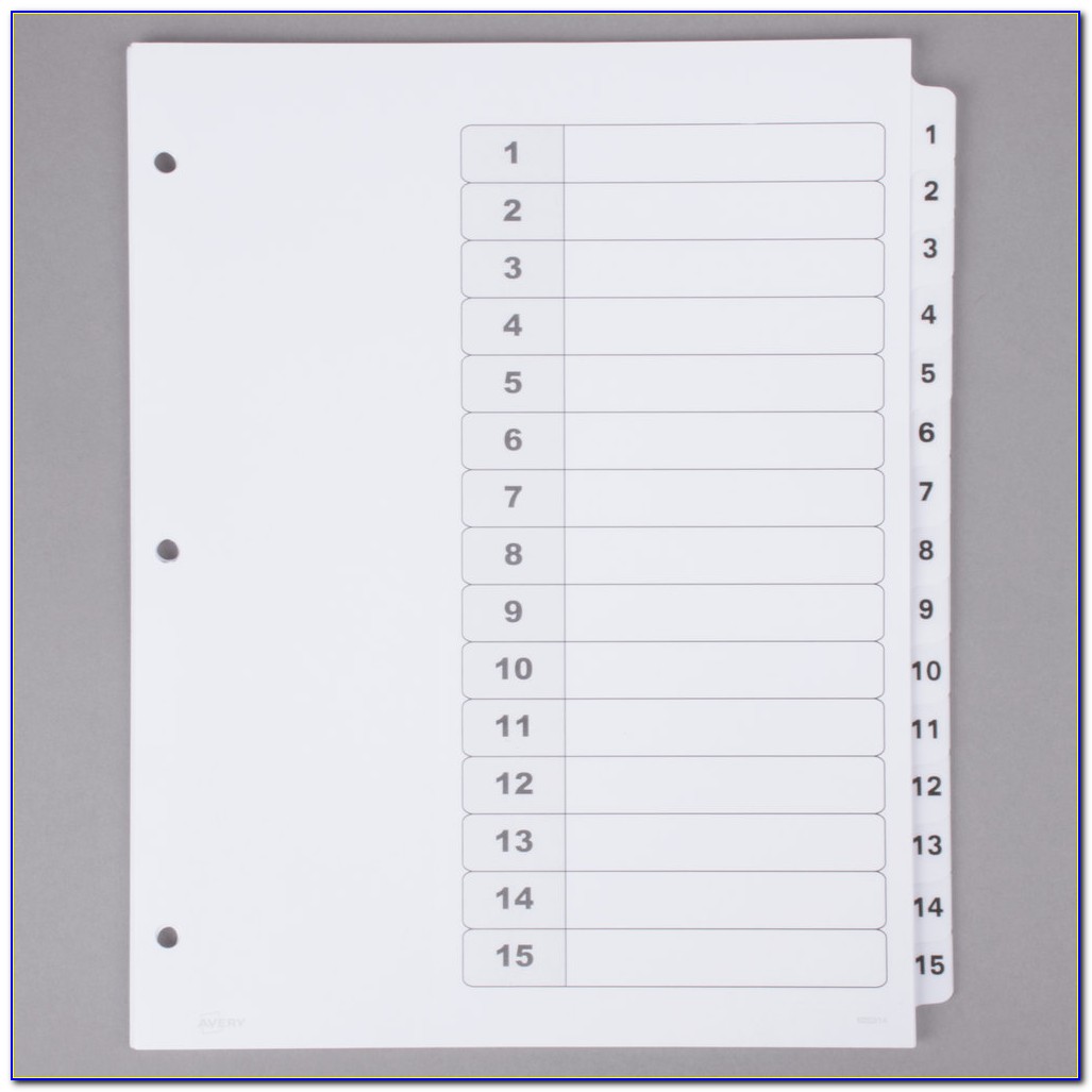 Avery 15 Tab Table Of Contents Color Template
