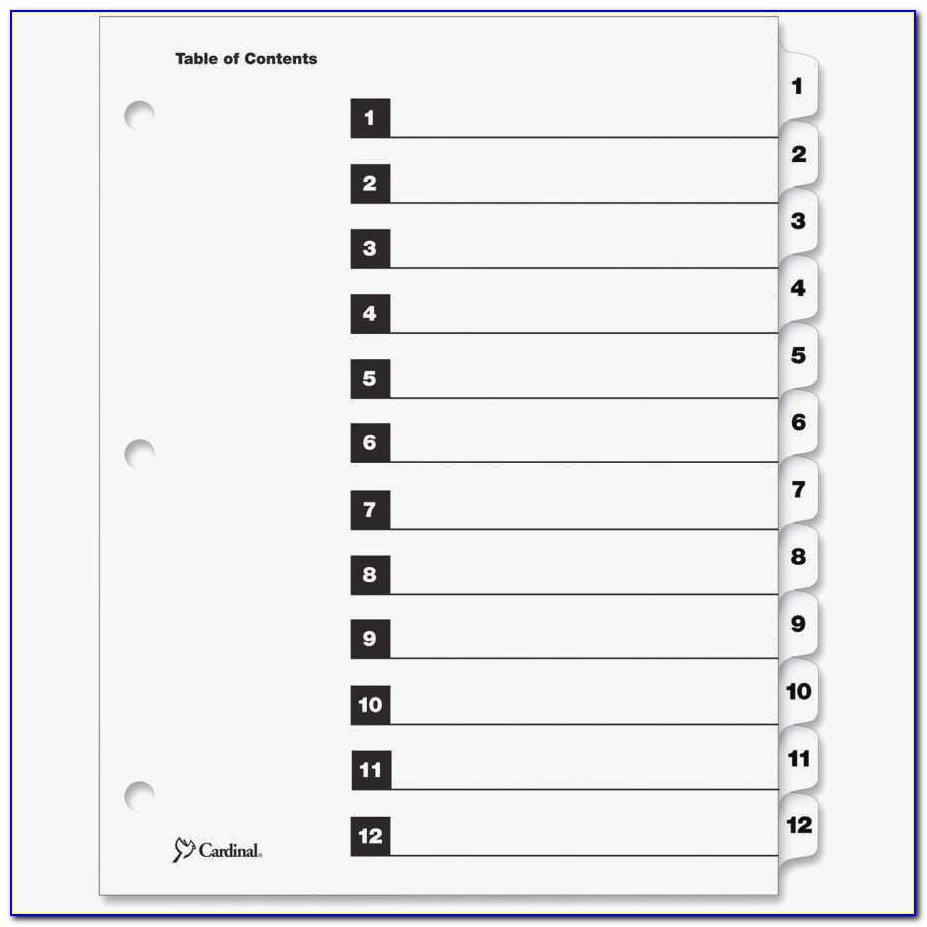 Divider Tabs Template For Binders Luxury Avery 12 Tab Template Awesome Avery Table Contents Template