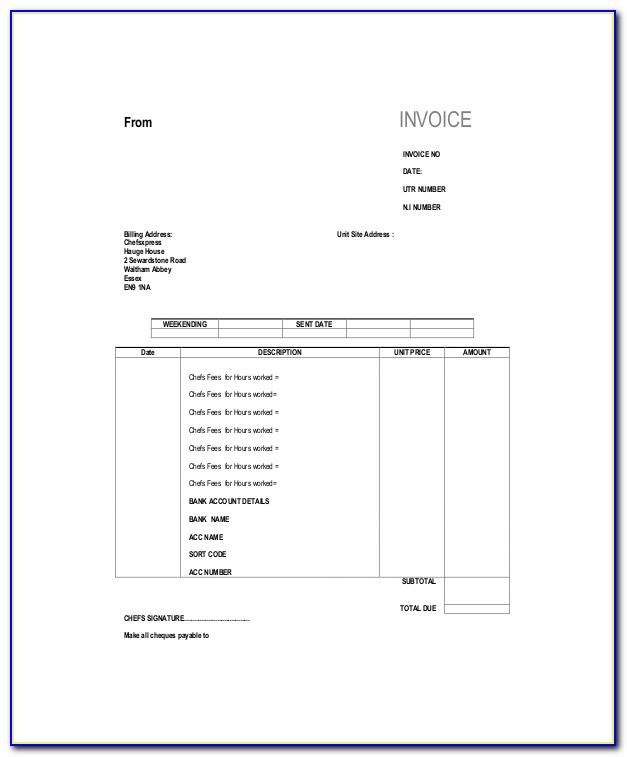 Basic Self Employed Invoice Template