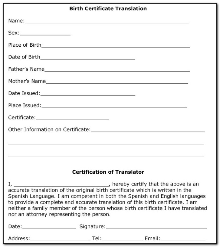 Birth Certificate Translation Template For Immigration