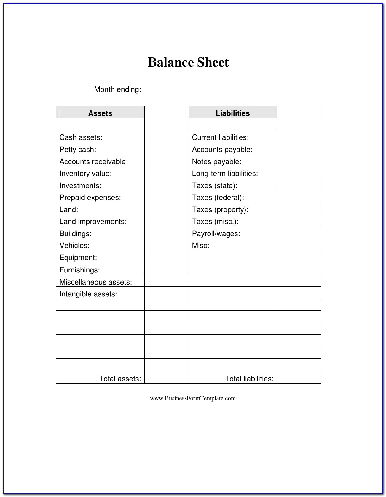Blank Balance Sheet Template Excel