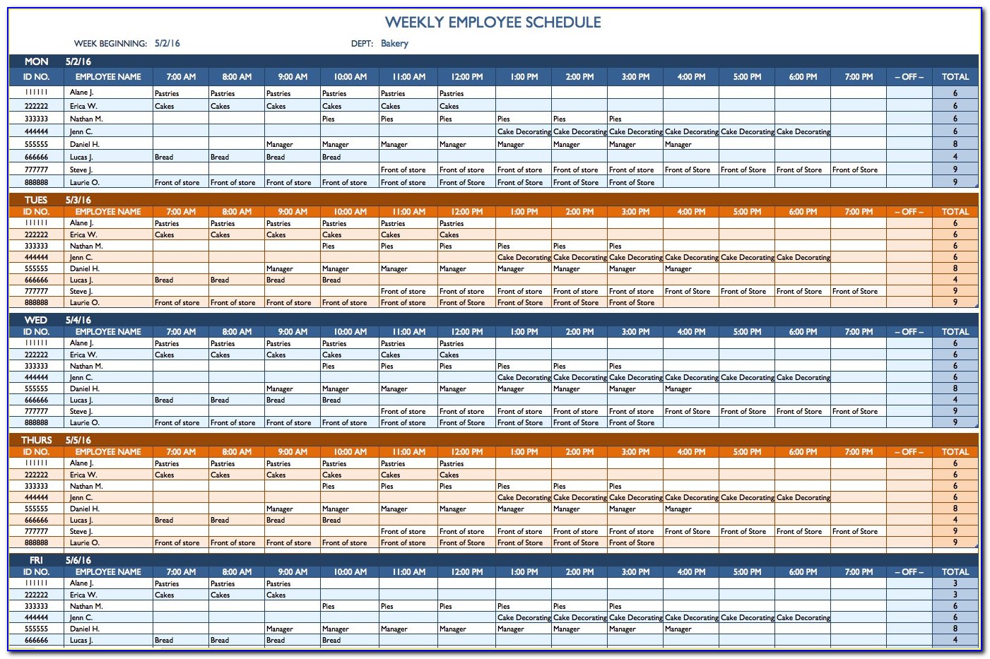 Blank Monthly Employee Schedule Template Excel