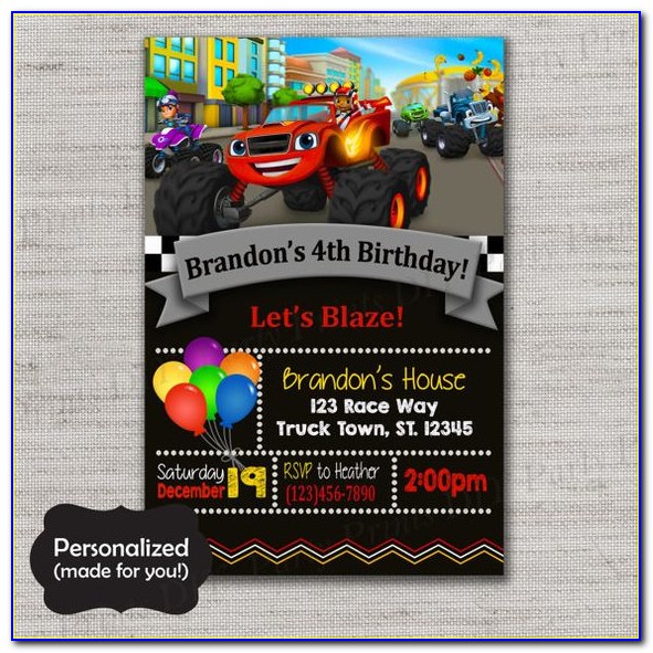 Blaze And The Monster Machines Birthday Invitations Templates