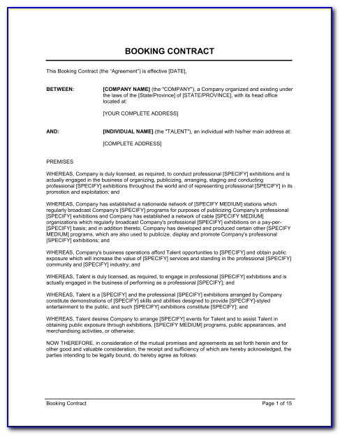 Booking Agreement Template