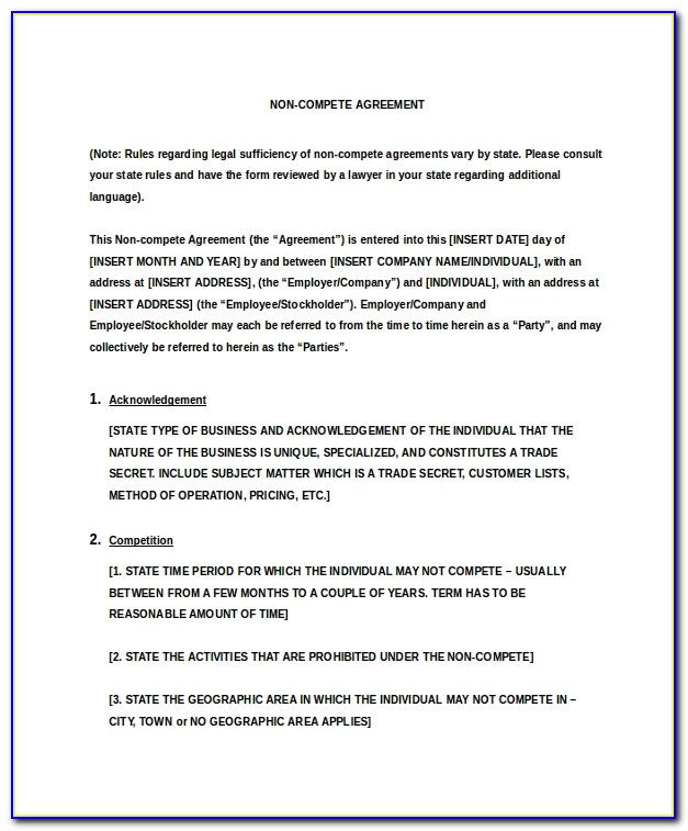 Business Non Compete Agreement Template
