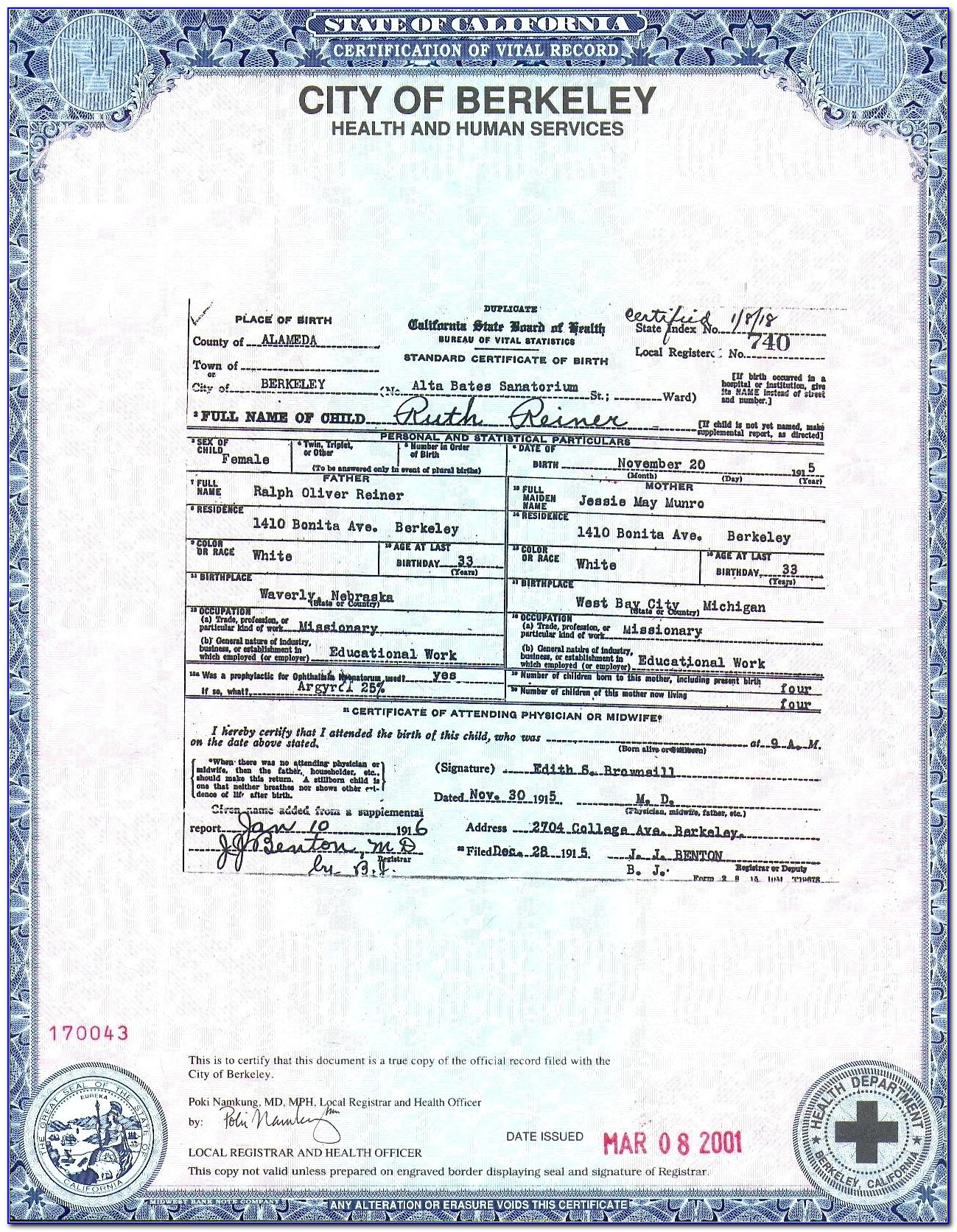 California Birth Certificate Example