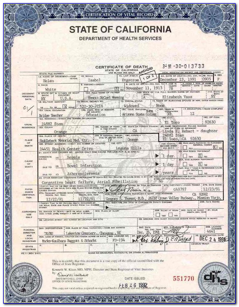 California Birth Certificate Template