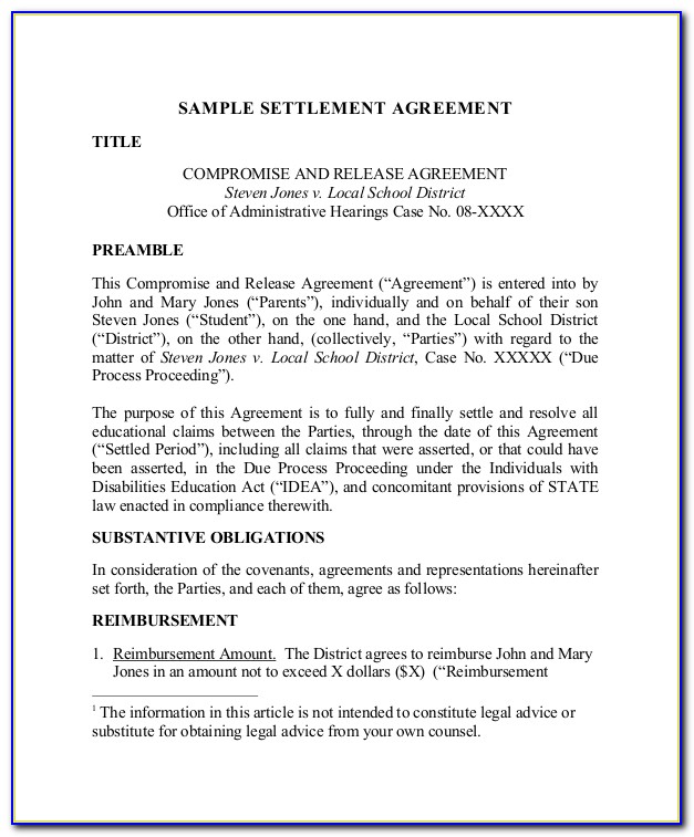 Car Accident Settlement Agreement Letter Template