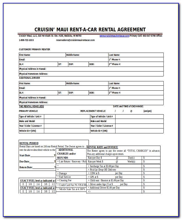 Car Hire Form Template