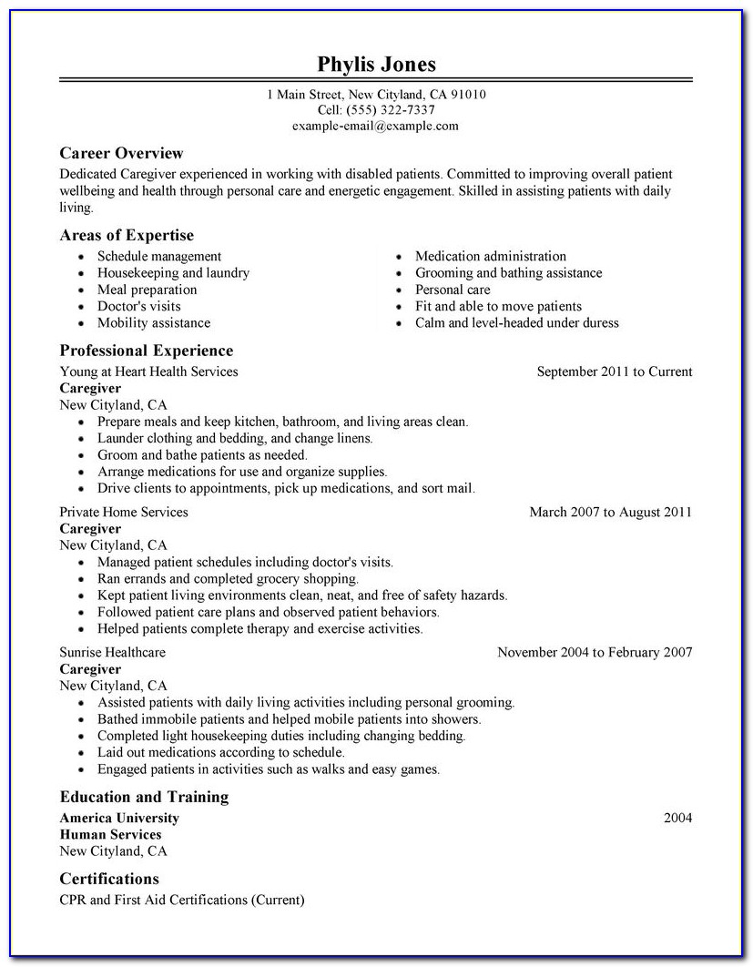 Caregiver Objectives Resume Templates Examples