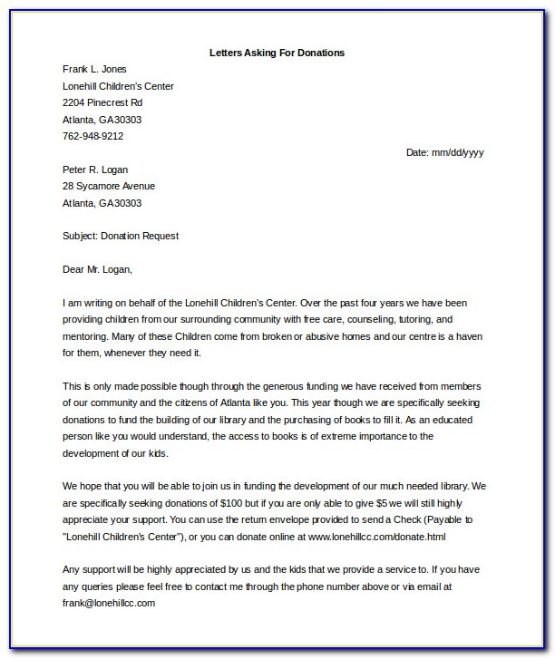 Charity Letter Template Asking For Donations