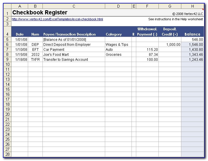 Free Excel Checkbook Register Printable Excel Bank Account Template Excel Bank Account Template