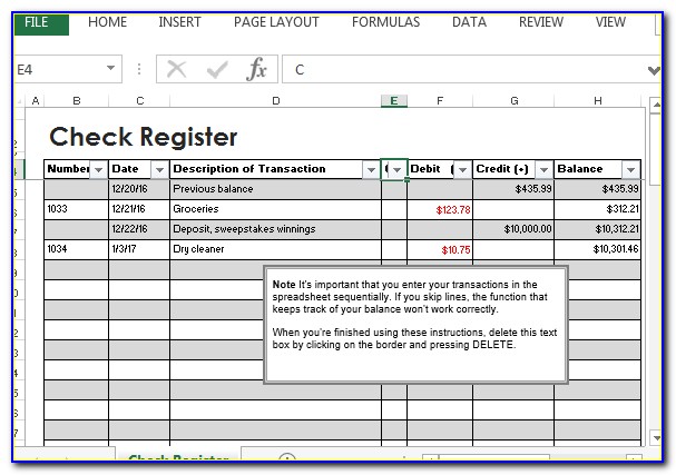 Checking Account Register Template Free