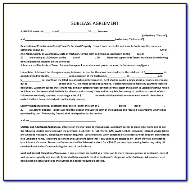 Commercial Sublease Agreement Template Word