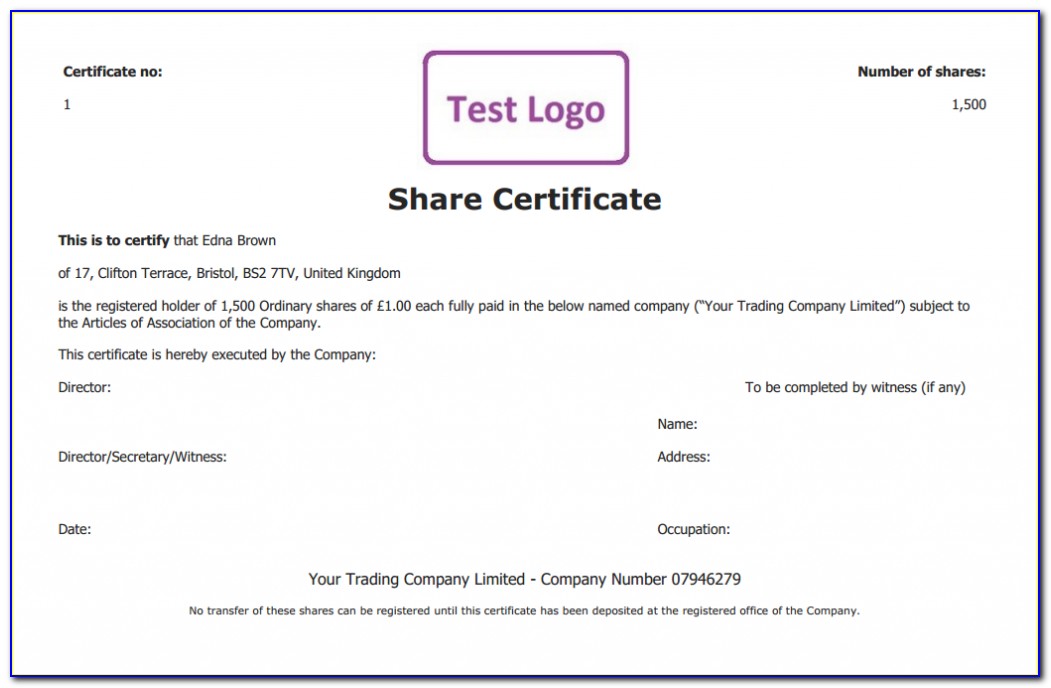 Company Share Certificate Template South Africa