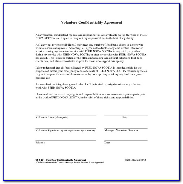 Confidentiality Agreements Examples