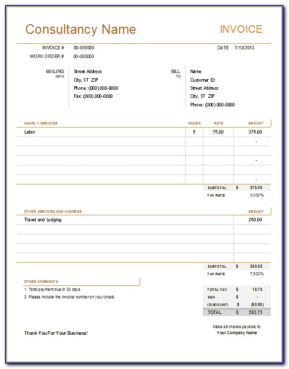 Consulting Invoice Templates Free