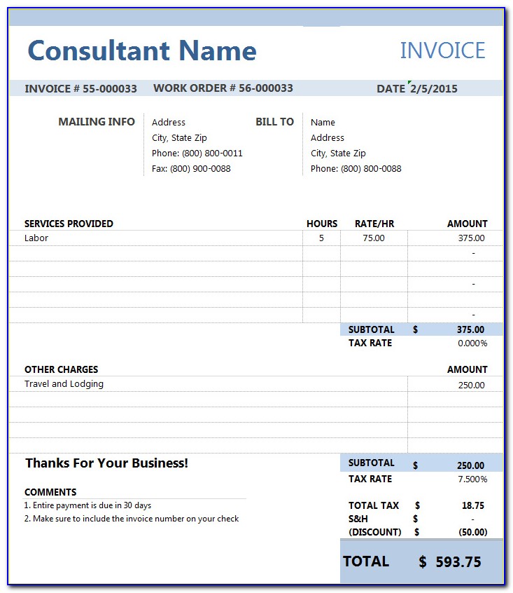Consulting Invoice Templates Word