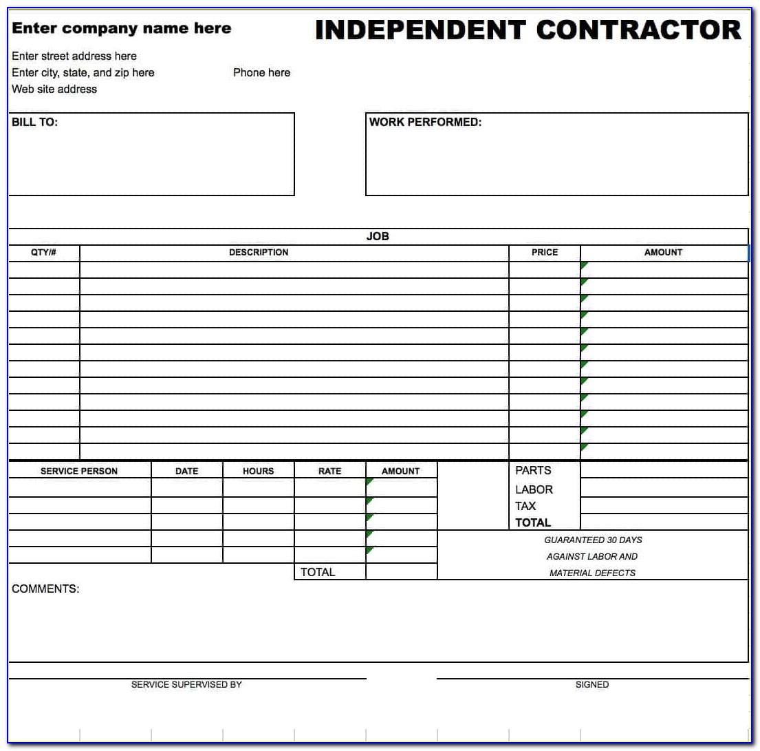 Contractor Invoice Template Ireland