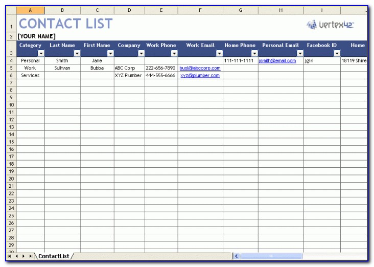 Customer Data Excel Template