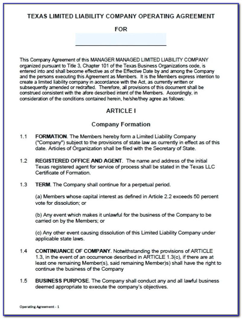 Delaware Limited Liability Company Agreement Form