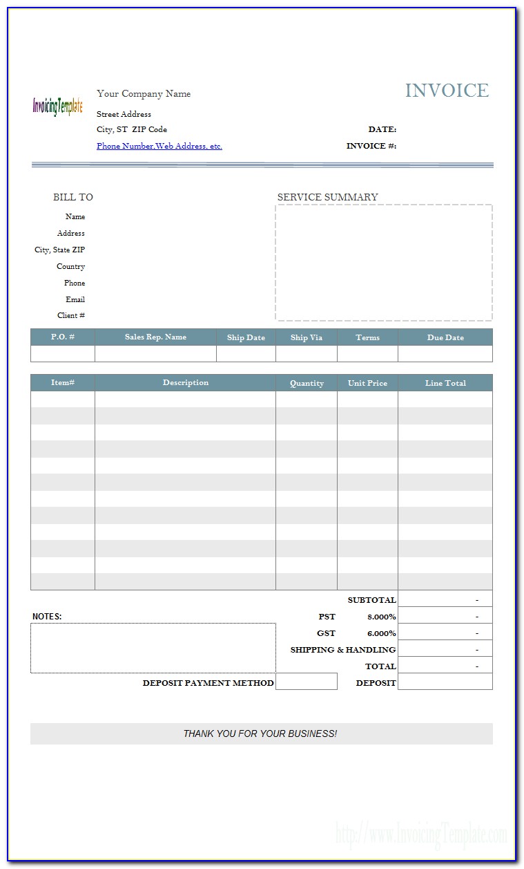 Deposit Invoice Template Excel