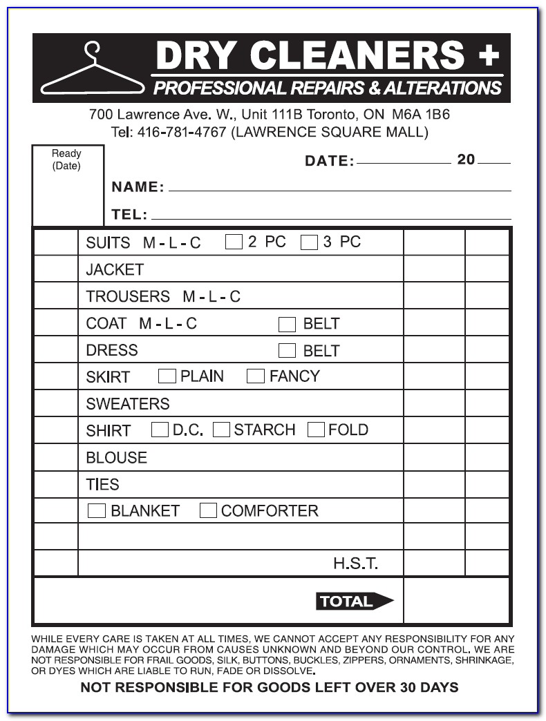 Dry Cleaners Invoice Templates