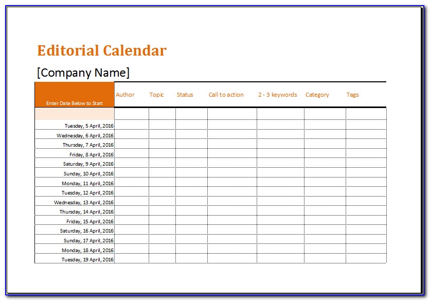 Editorial Calendar Template Excel
